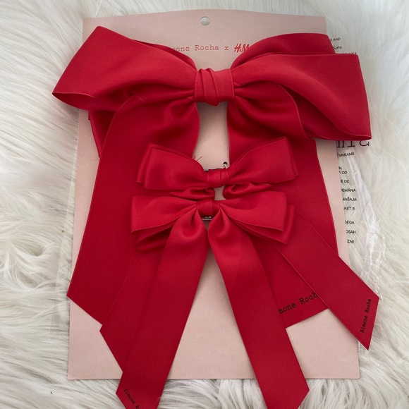 Simone Rocha H&M 3-pack Bow Hair Clips RED - Picture 3 of 8